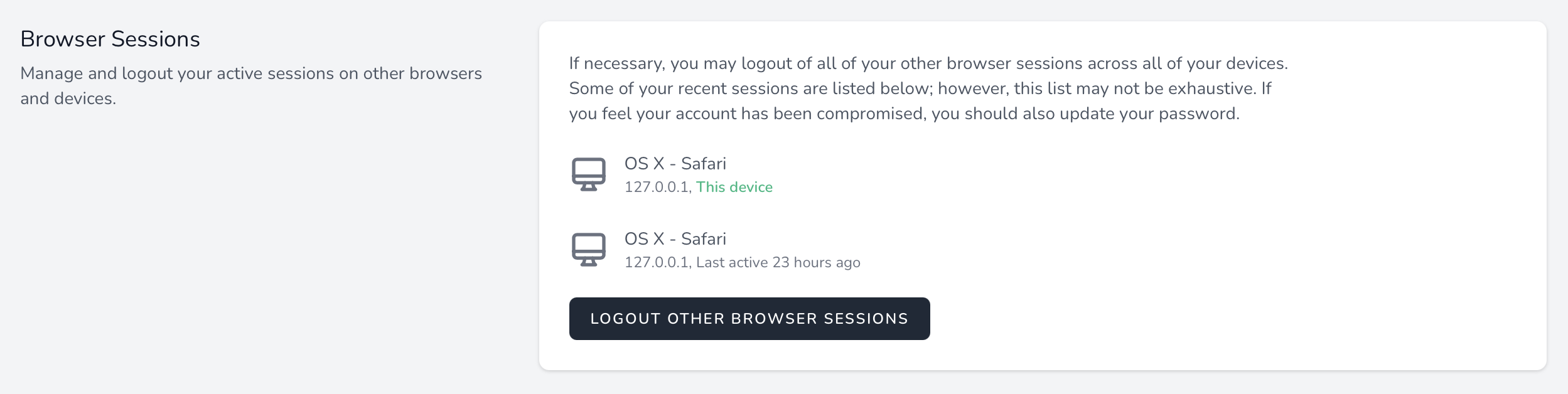 Screenshot of Browser Sessions